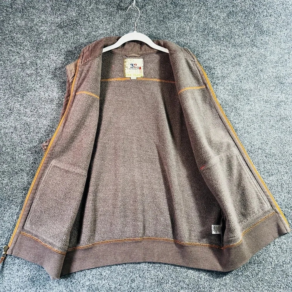 32 Bar Blues Right In The Middle Washed Knit Vest Sweater Men Large Brown Fleece